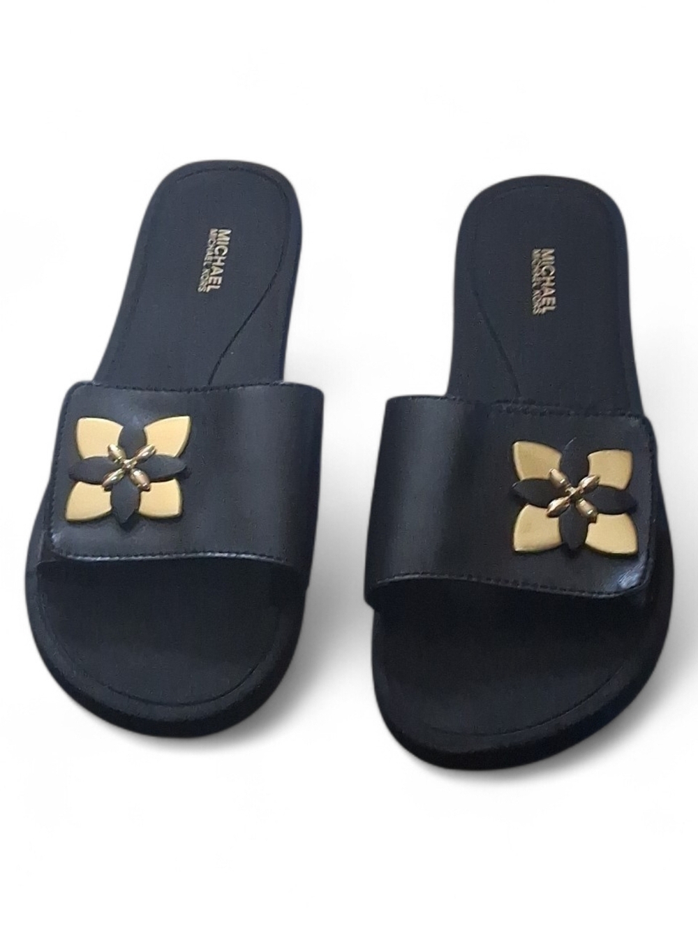 Michael Kors MK Heidi Summer Slides Size 9.5  Black Floral Design